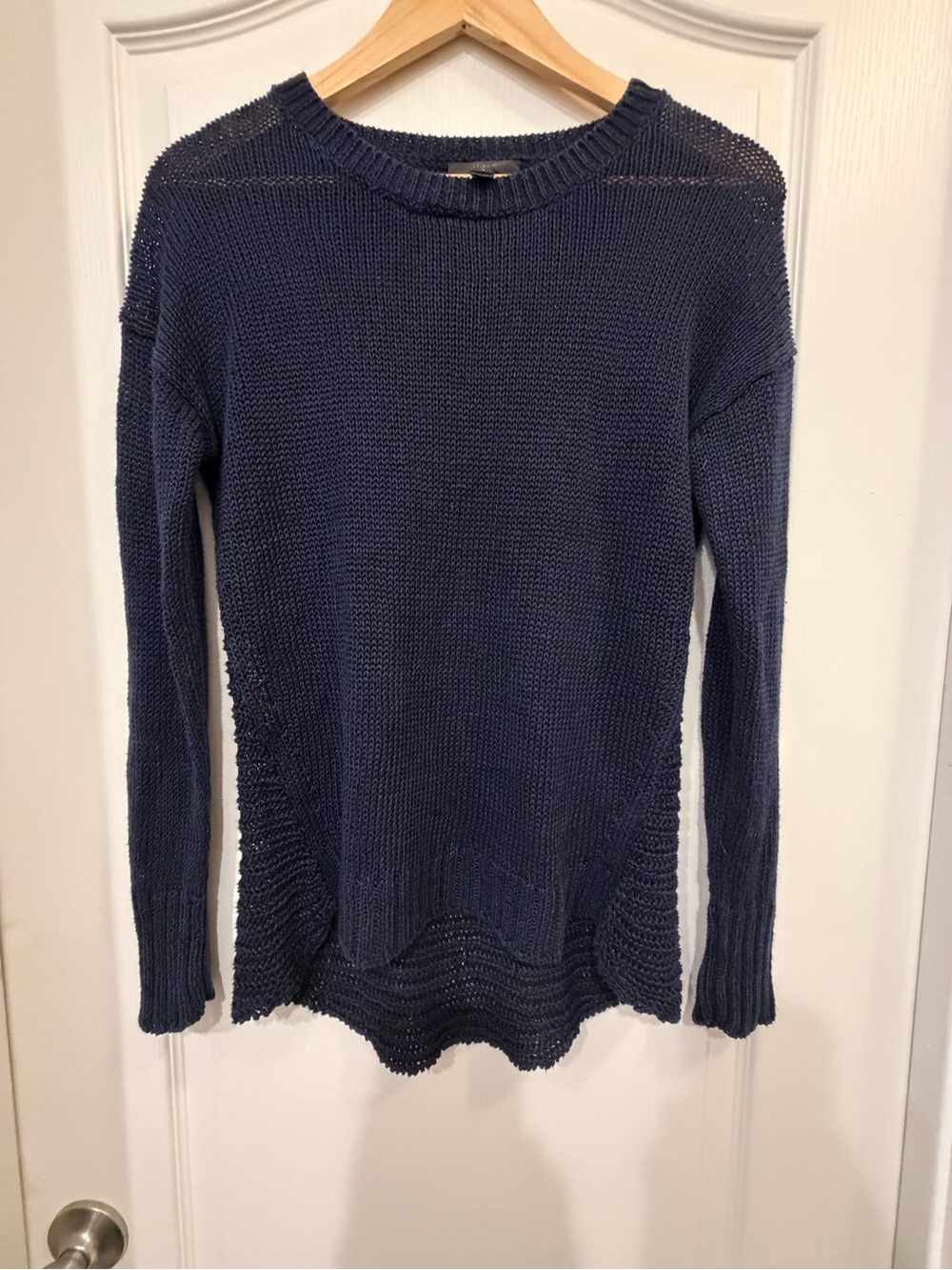 J.Crew Navy Linen Open Knit High Low Pullover Sweater C6339 XS